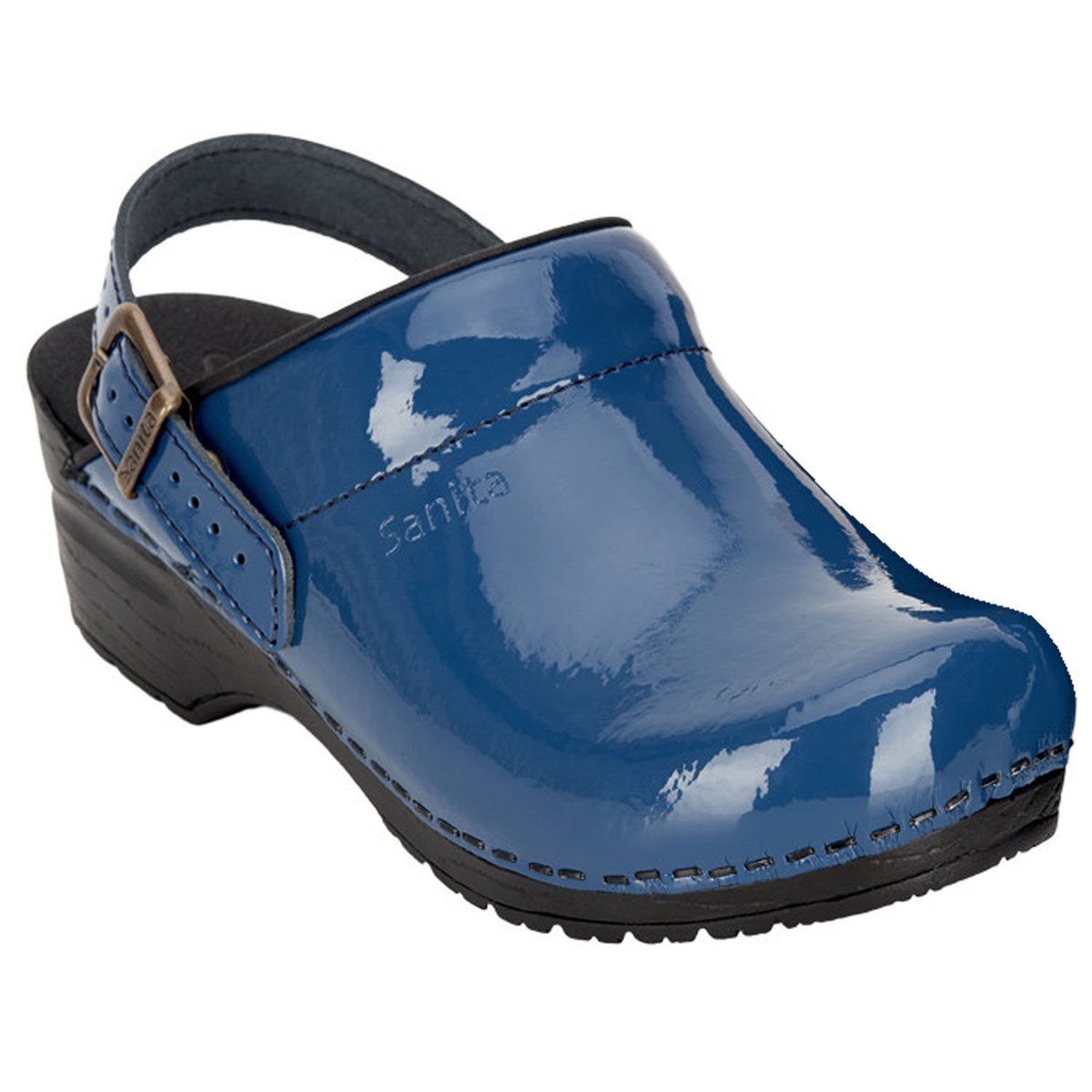 Sanita Freya Patent Flexible Clogs in Denim (457548)