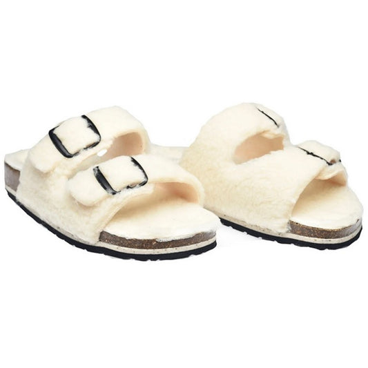 Sanita Clearance Solden Recycled Fur Sandals in Off-White (480090)