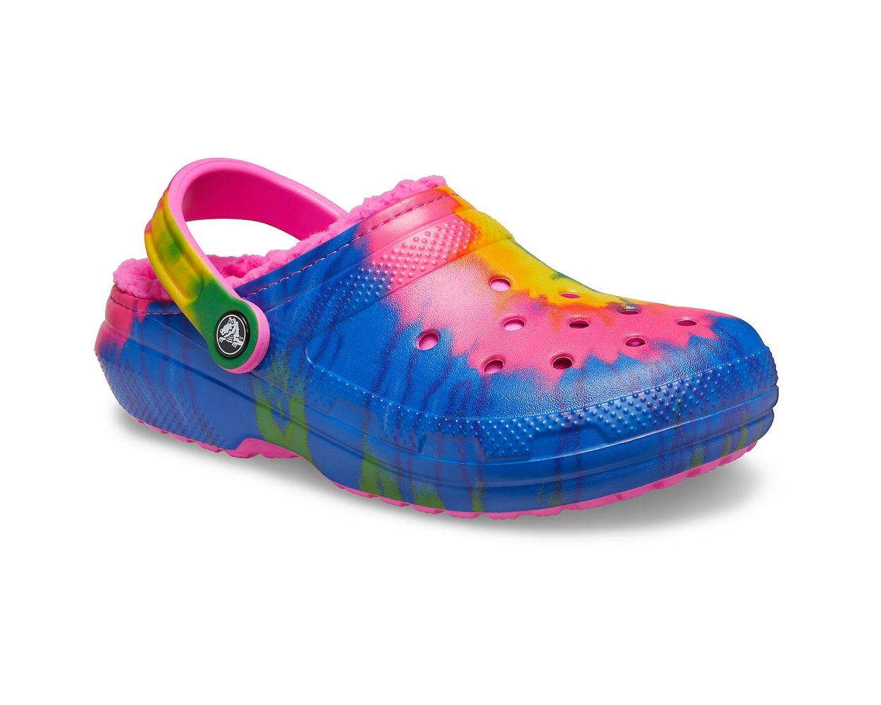 Crocs tie dye fashion with fur